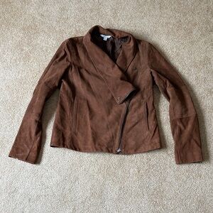 L.L. Bean Women's Textured Brown Leather Jacket size 8 genuine leather